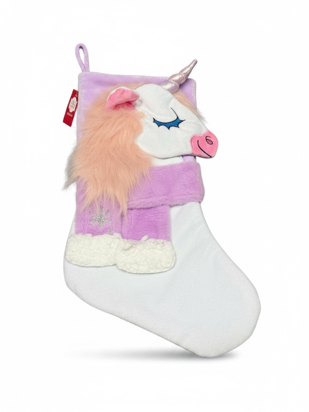 Unicorn Plush Holiday Stocking in Lavender, White & Pink